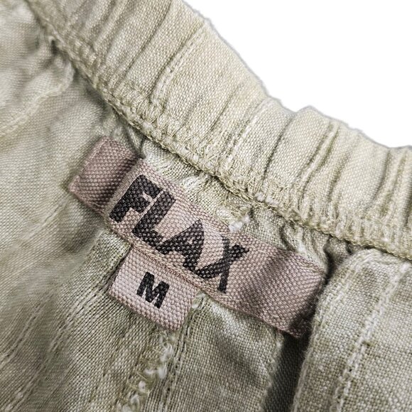 FLAX Womens High Rise 100% Linen Wide Leg, Cropped Pants, Green, Pockets, Size M - Picture 3 of 8